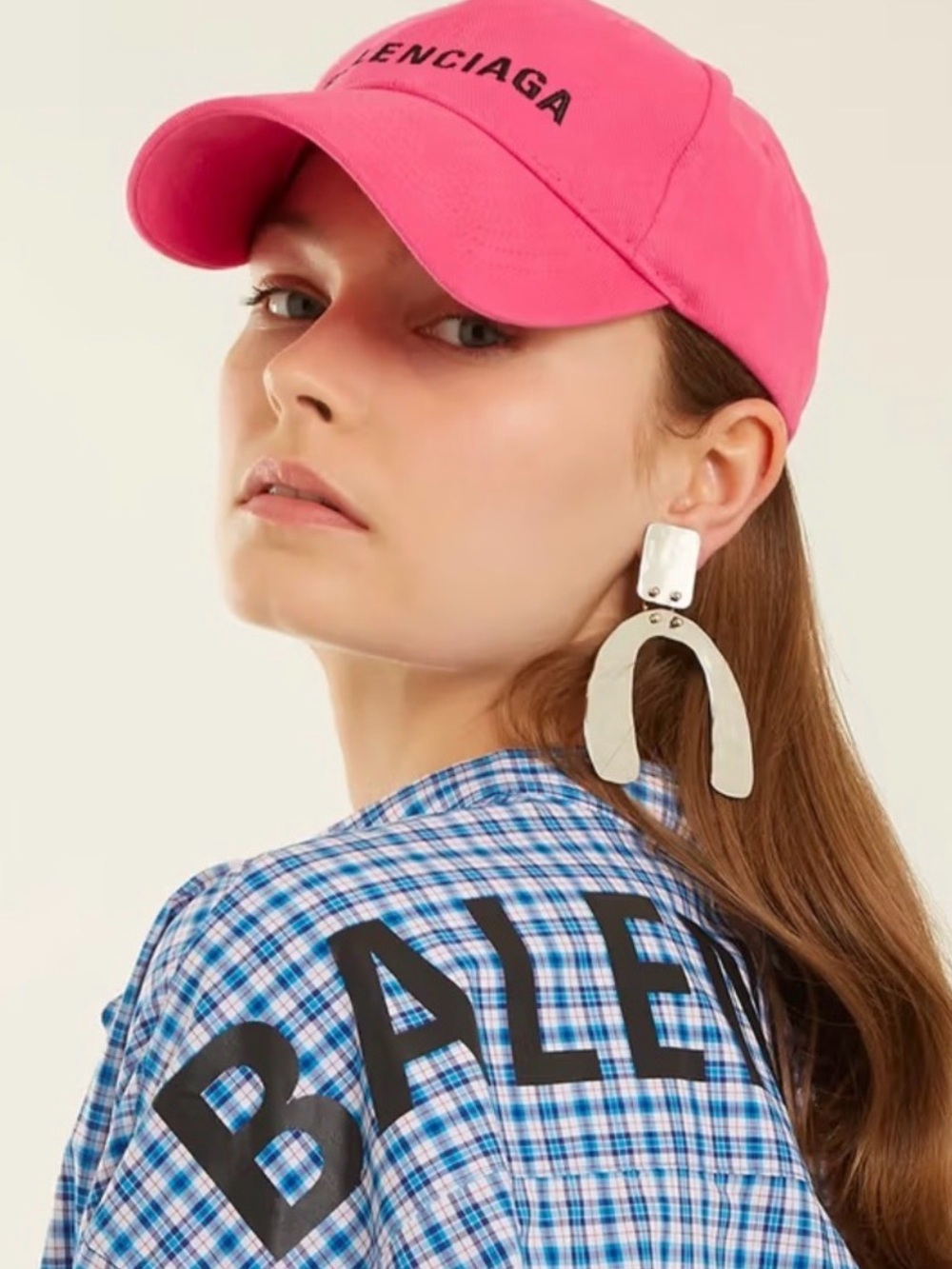 BALENCIAGA Pink Baseball Cap Embroidered Off Duty Model
